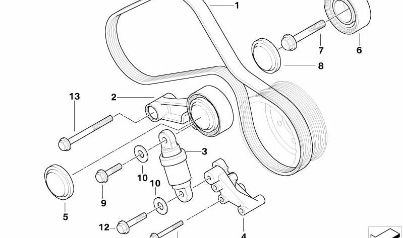 Correa poli-V OEM 11287835483 para BMW E60, E61, E63, E64. Compatible con motores N52 y componentes del sistema de climatización. Repuesto original BMW.