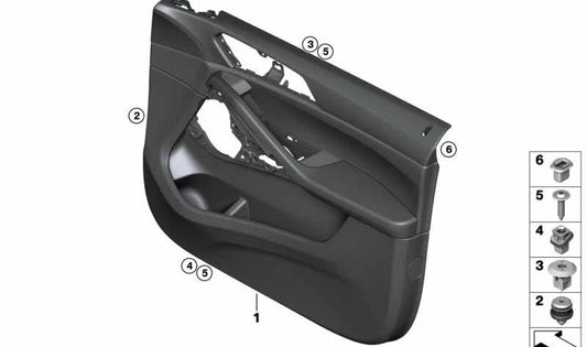 Panel interior puerta delantera izquierda OEM 51419502699 para BMW X6 F96. Revestimiento original BMW, color negro. Compatible exclusivamente con BMW X6 F96. Pieza original BMW.