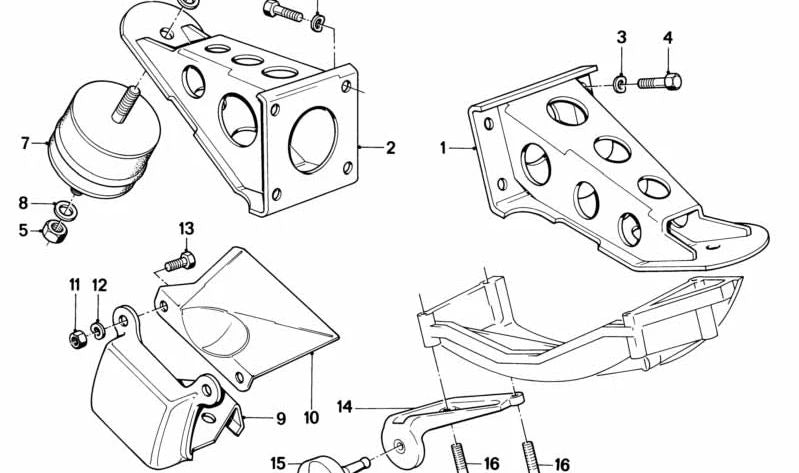 Soporte izquierdo del motor OEM 11811128499 para BMW E30. Original BMW.