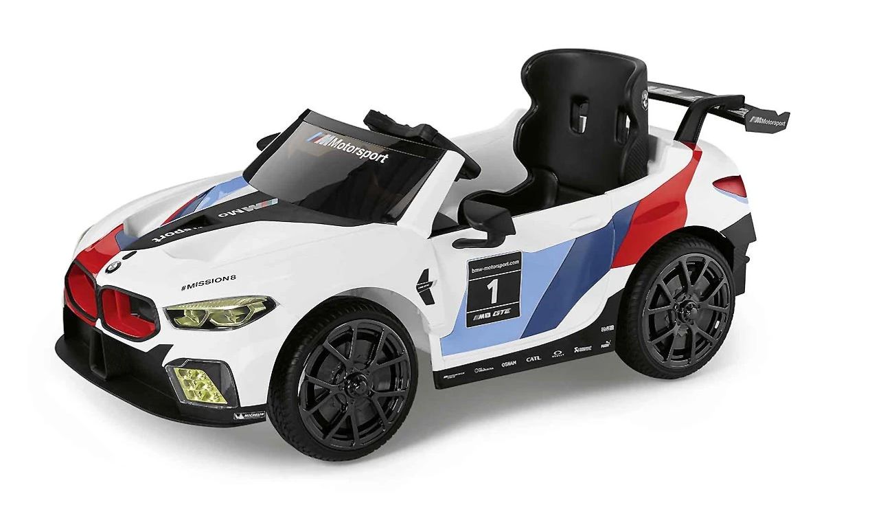 Coche eléctrico infantil BMW M8 GTE Ride On 12V con sonido, luces y MP3. Para niños de 3 a 5 años. Diseño deportivo BMW Motorsport. OEM 80935A0A712. Original BMW.