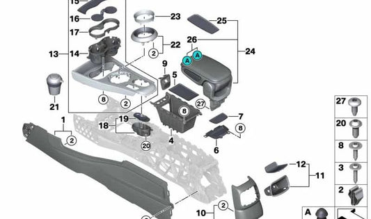 Anel de acabamento do console central OEM 51169381849 para MINI Countryman F60, F60 LCI. MINI originais.