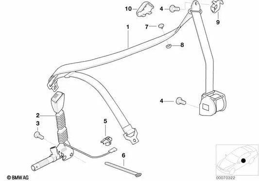 Unterer Gürtel mit dem rechten Spanner für BMW F07, F10, F11, F06, F12, F13, F01N, F02N (OEM 72118261652). Original BMW.