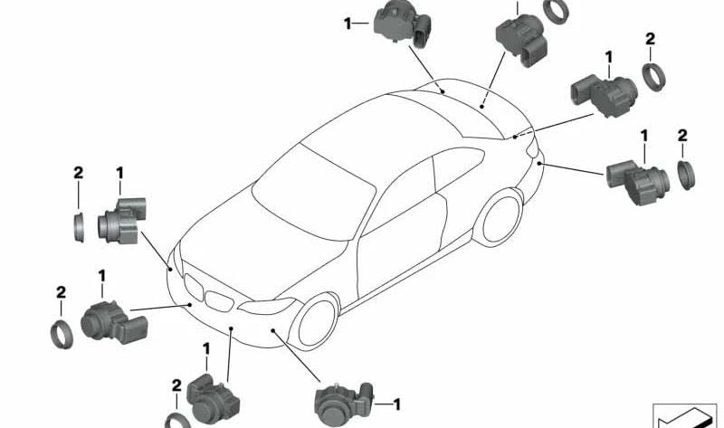 Sensor de aparcamiento ultrasónico azul Seaside OEM 66206839857 para BMW F20, F21, F22, F23. Compatible con Park Distance Control (PDC). Original BMW.