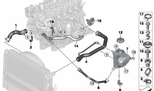 Tubo retorno depósito refrigerante OEM 17127804891 para BMW E90, E90N, E91, E91N, E92, E92N, E93. Original BMW.