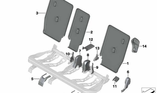 Tampa lateral direita do encosto OEM 52207398516 para BMW F46. BMW original.