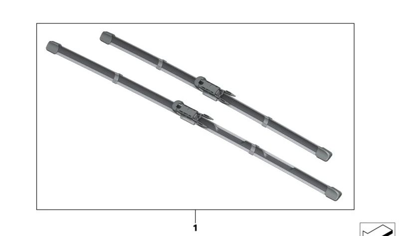 Juego de escobillas limpiaparabrisas delanteras OEM 61615A974B5 para BMW U11, U12. Original BMW.