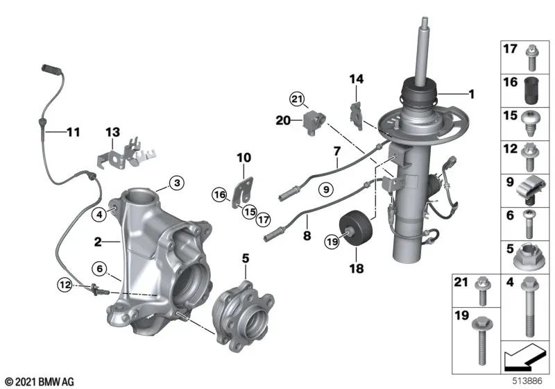 Sensor de velocidade da roda para BMW X3 F97, F97N, G01, G01N, G08, G08N, X4 F98, F98N, G02, G02N (OEM 34526895657). BMW original