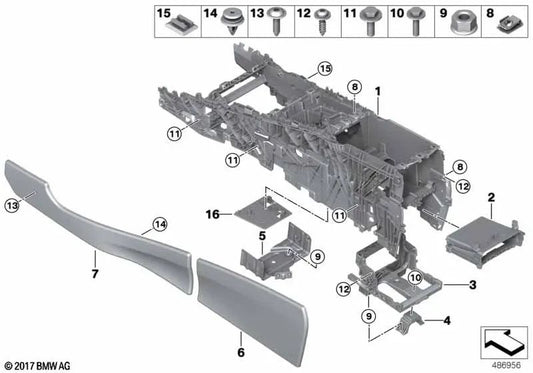 Consolo central traseiro direito para BMW F15, F85, F16, F86 (OEM 5116834716). BMW original