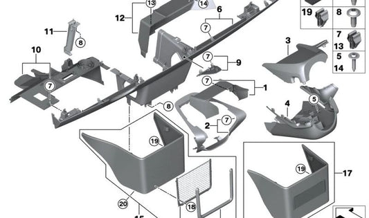 Carcasa inferior columna dirección OEM 51459288432 para BMW i3 {I01, 120Ah, 94Ah, 60Ah, Rex} (2013-2022). Original BMW.