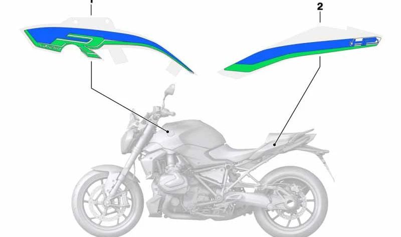 Decoración lateral derecha OEM 51148406398 para BMW Motorrad R1200GS (K50), R1200GS Adventure (K51), R1250GS (K50), R1250GS Adventure (K51). Original BMW Motorrad.