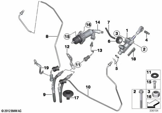 BMW Pipe 1 F20, F21, 3 F30 -Serie, F31, F34, 4 F32, F33, F36 (OEM 21526865413). Original BMW