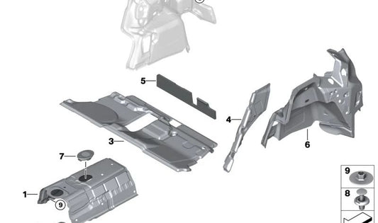 Isolamento acústico do porta-malas esquerdo para BMW X1 U11, U12 (OEM 51479462025). BMW original