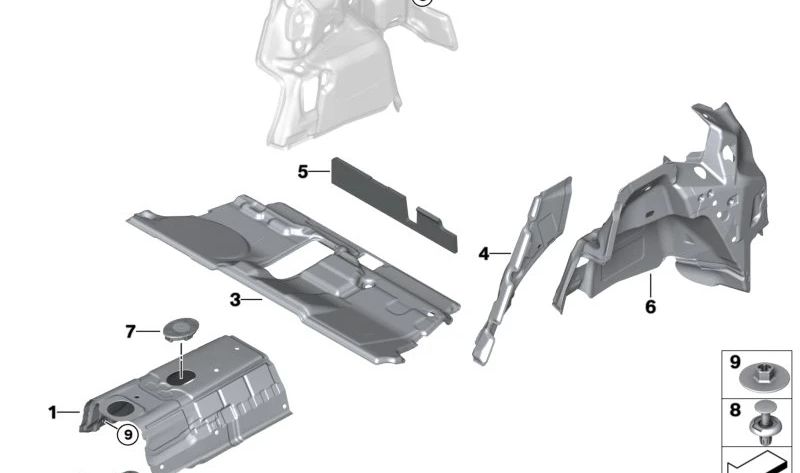 Rear left wheel arch sound insulation for BMW U11, U12 (OEM 51489462135). Original BMW.
