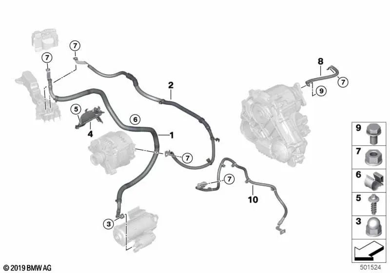 Kabelunterstützungspunkt des B+ -Gerators für BMW G01, G01N, G08, G08N, G02, G02N (OEM 12428483811). Original BMW