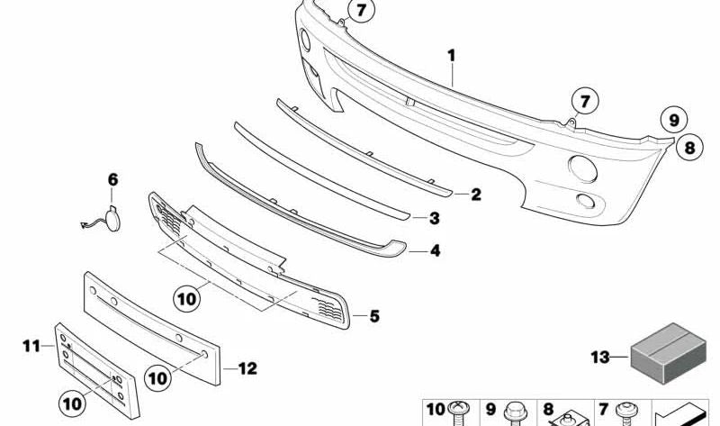Rejilla decorativa delantera OEM 51117068396 para MINI R52 (Cooper) y R53 (Cooper S). Compatible con modelos fabricados entre 2001 y 2008. Original MINI.