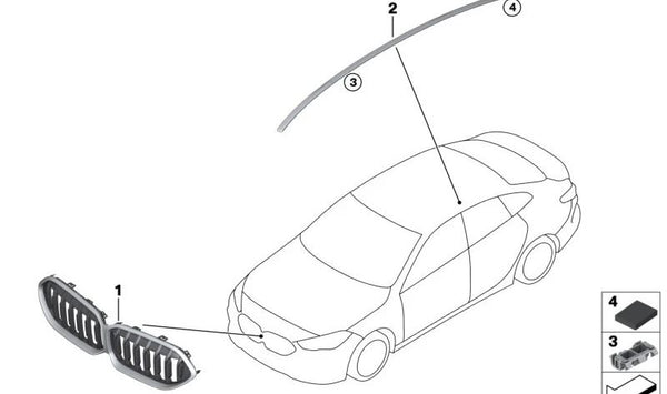 Moldura de techo imprimada derecha OEM 51137224104 para BMW F44. Original BMW.