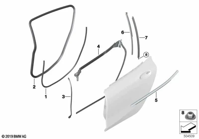 Teto externo da estrutura da porta traseira direita para a série BMW 8 F93, G16 (OEM 51357456064). BMW original