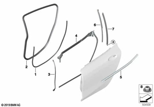 Teto externo da estrutura da porta traseira direita para a série BMW 8 F93, G16 (OEM 51357456064). BMW original