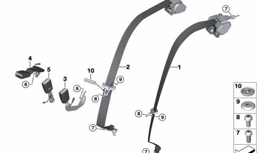 Cinturón de seguridad trasero central OEM 72117402527 para BMW G11, G12. Original BMW.