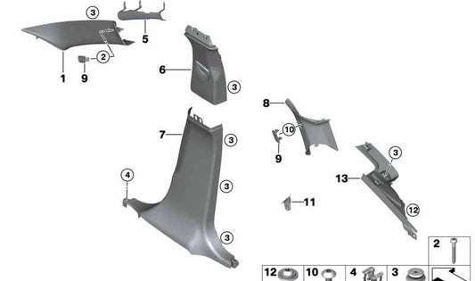 Cubierta interior pilar A izquierda color gris OEM 51437363917 para BMW X4 F26 (2014-2018). Original BMW.