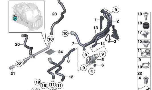 Tubo de retorno de refrigerante OEM 64539119178 para BMW F07, F10, F11, F01, F02. Original BMW.