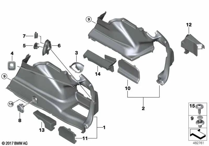 Right boot liner for BMW 5 Series G30, G30N (OEM 51477373582). Original BMW