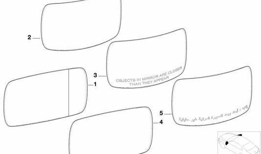 Convex and heating right rearview glass OEM 51168247122 for BMW E46. Original BMW replacement.