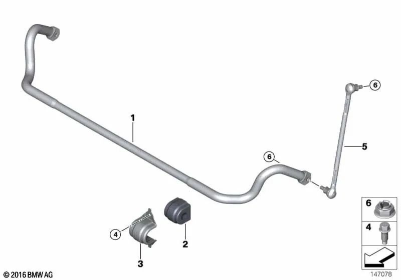 Cuscinetto in gomma a barra stabilizzatore per BMW E90, E90N, E91, E91N, E92, E92N (OEM 31306778066). BMW originale.