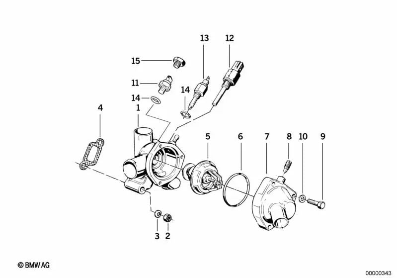 Carcasa del termostato para BMW Serie 3 E21, Serie 5 E12, E28 (OEM 11531268936). Original BMW.