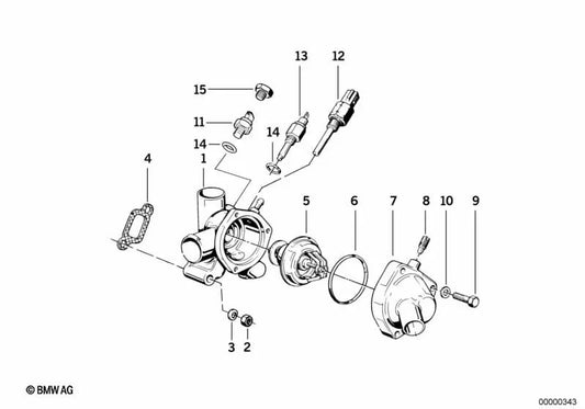 Alloggiamento del termostato per la serie BMW 3 E21, 5 E12 E28 (OEM 11531268936). BMW originale.
