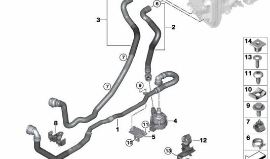Manguera de refrigerante de avance OEM 64219398799 para BMW G05, G06. Original BMW.