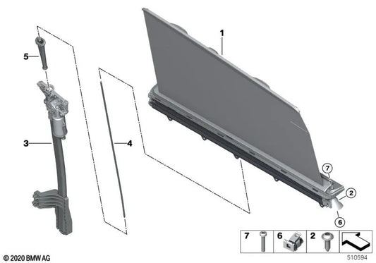 Right roller sun visor for BMW G32, G32N (OEM 51357418860). Original BMW