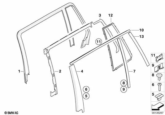 Abdichtung Schliessblech right rear door for BMW E61, E61N (OEM 51357044184). Genuine BMW.