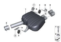 Rear silencer for BMW 5 Series F07 (OEM 18308517118). Original BMW.