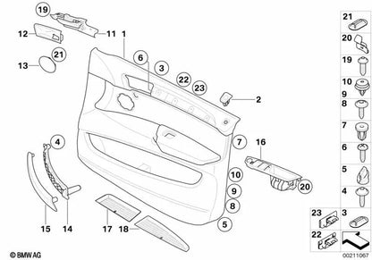 Soporte para tirador de puerta derecha para BMW X5 E70, E70N, X6 E71, E72 (OEM 51416969404). Original BMW.