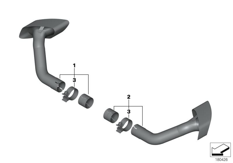 OEM Chrome Escape Embellis 18302147646 per BMW E70 X5 3.0D, 3.0SD, 3.0SI, 3.5d (modelli tra il 2006 e il 2010). Aspetto a 8 -cilindri. BMW originale BMW.