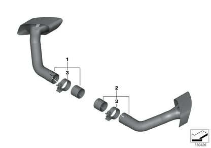 OEM Chrome Escape Embellis 18302147646 per BMW E70 X5 3.0D, 3.0SD, 3.0SI, 3.5d (modelli tra il 2006 e il 2010). Aspetto a 8 -cilindri. BMW originale BMW.
