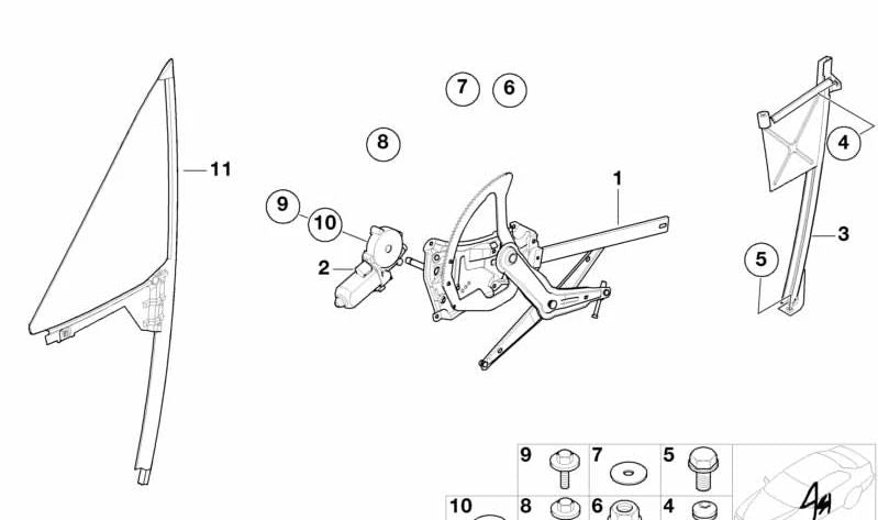 Elevalunas eléctrico delantero izquierdo OEM 51338410553 para BMW Z3 {E36} modelos 2.8 y 3.0i. Compatible con transmisiones manuales y automáticas. Original BMW.