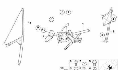 Elevalunas eléctrico delantero izquierdo OEM 51338410553 para BMW Z3 {E36} modelos 2.8 y 3.0i. Compatible con transmisiones manuales y automáticas. Original BMW.
