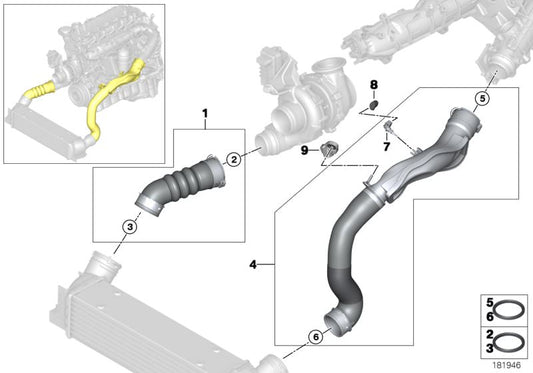 Soporte de admisión OEM 11617805403 para BMW E90, E91, E92, E93, F07, F10, F11, F01, F02, E70, E71. Original BMW.