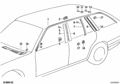 Cubierta trasera izquierda para BMW E34 (OEM 51348120443). Original BMW