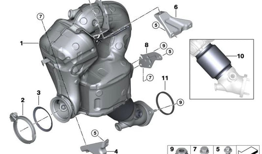 Supporto catalizzatore vicino al motore OEM 18328596447 per BMW G20, G21, G22, G23, G26, G30, G31, G32, G11, G12, G14, G15, G16, G01, G02, G05, G06, G07. BMW originale.