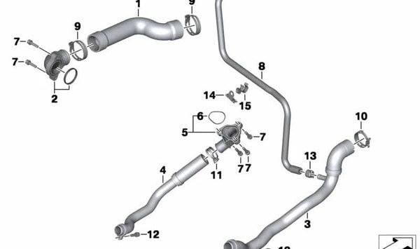 Manguito de retorno del refrigerante OEM 17127723652 para BMW Motorrad K1600GT, K1600GTL, R1200RT, R1200GS, F800GS, F700GS. Repuesto original BMW Motorrad.