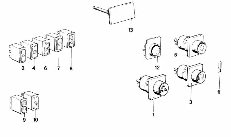 Interruptor de luces de emergencia OEM 61311364525 para BMW E21, E23. Original BMW.
