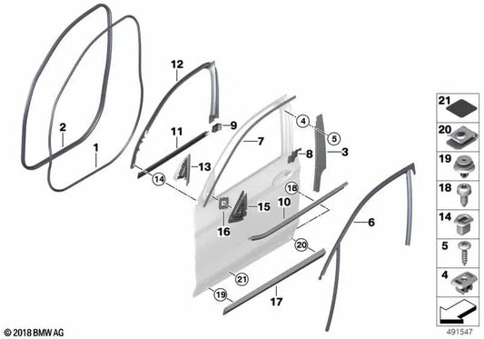 Links Türfenster -Framework für BMW F98, G02 (OEM 51337416485). Original BMW