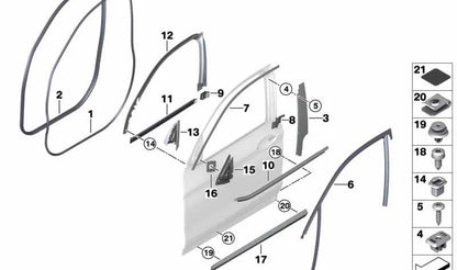 Window guide for front left door moulding for BMW X4 F98, G02 (OEM 51337416495). Original BMW