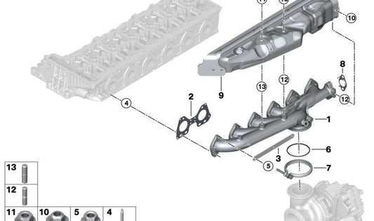 Colector de escape OEM 11628570152 para BMW G20, G21, G30, G31, G32, G11, G12, G01, G02, G05, G06, G07. Original BMW.