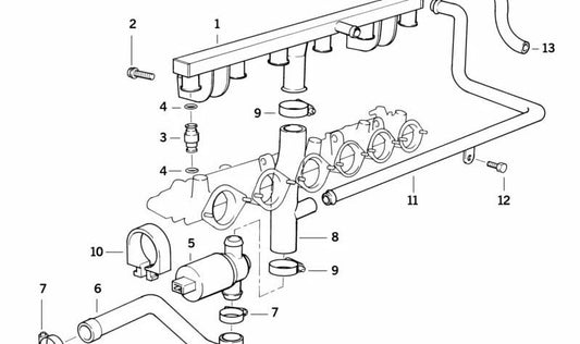 Codo de manguera OEM 13901402281 para BMW E36. Pieza original BMW.