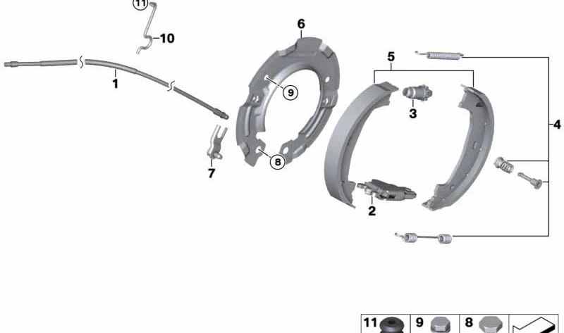 Anel de retenção da sapata de freio para BMW E81, E82, E87, E88, F20, F21, F22, F23, E90, E91, E92, E93, F30, F31, F32, F36 (OEM 34216771429). BMW original