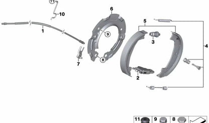 Anel de retenção da sapata de freio para BMW E81, E82, E87, E88, F20, F21, F22, F23, E90, E91, E92, E93, F30, F31, F32, F36 (OEM 34216771429). BMW original
